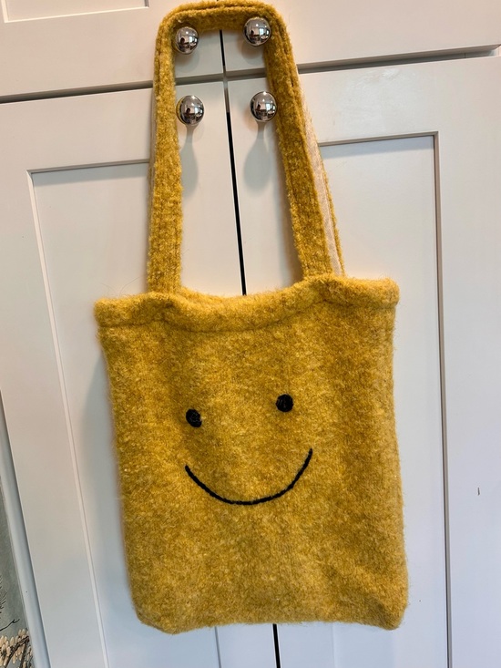 Urban Outfitters Handbags - Smiley Face Wool Blend Tote Bag Mustard Yellow Happy Face NWT